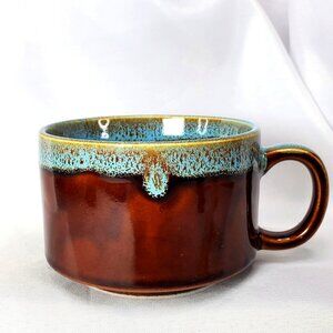 VTG Drip Glaze Japan Stoneware Brown Soup Bowl with Handle Brown & Blue Mug